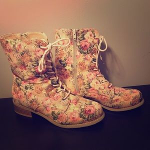 Floral combat boots